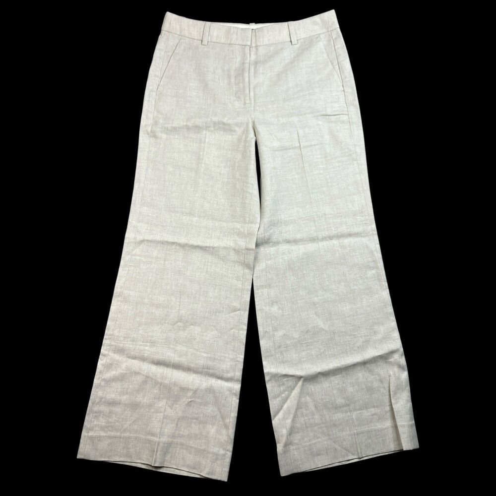 J Crew 12P Linen Blend Carolina Flare Pants Beige High Rise Wide Leg BZ413